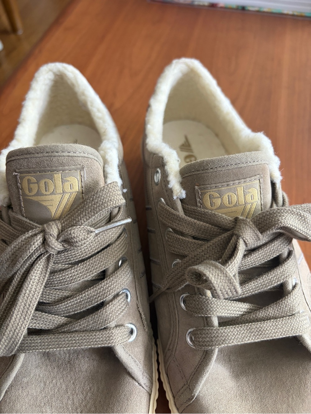 Anthropologie Gola Taupe Suede Sneakers with Cream Sherpa Lining Size 10